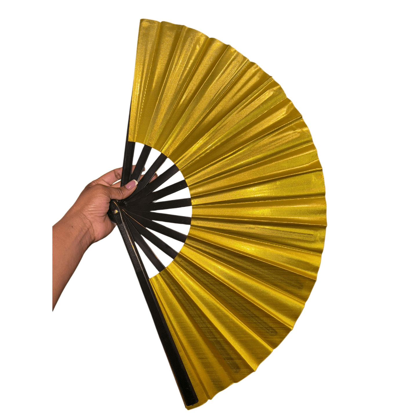 Gold Clack Fan: Oversized Folding Hand Fan - Double Sided