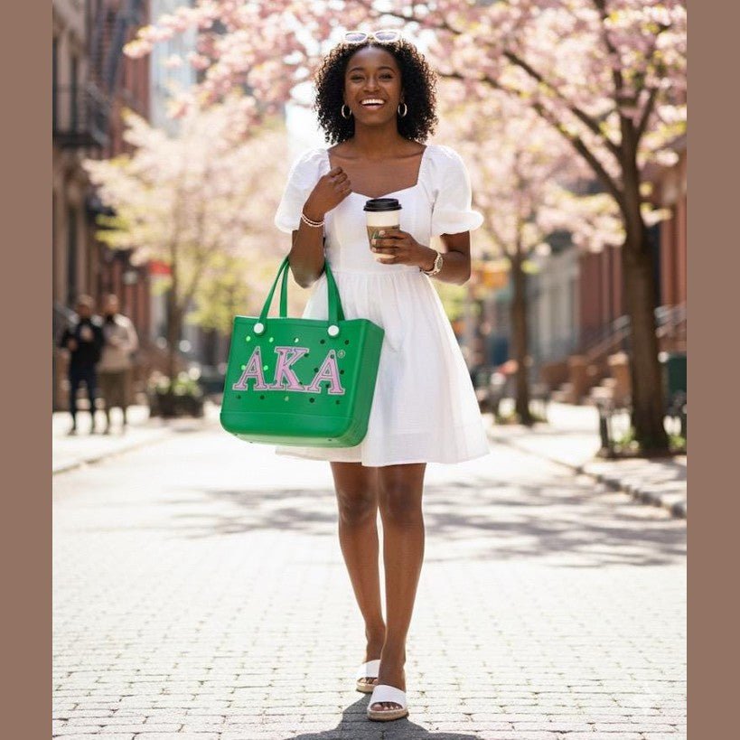 AKA EVA Tote Bogg Bag : Green & Pink Sorority Bag