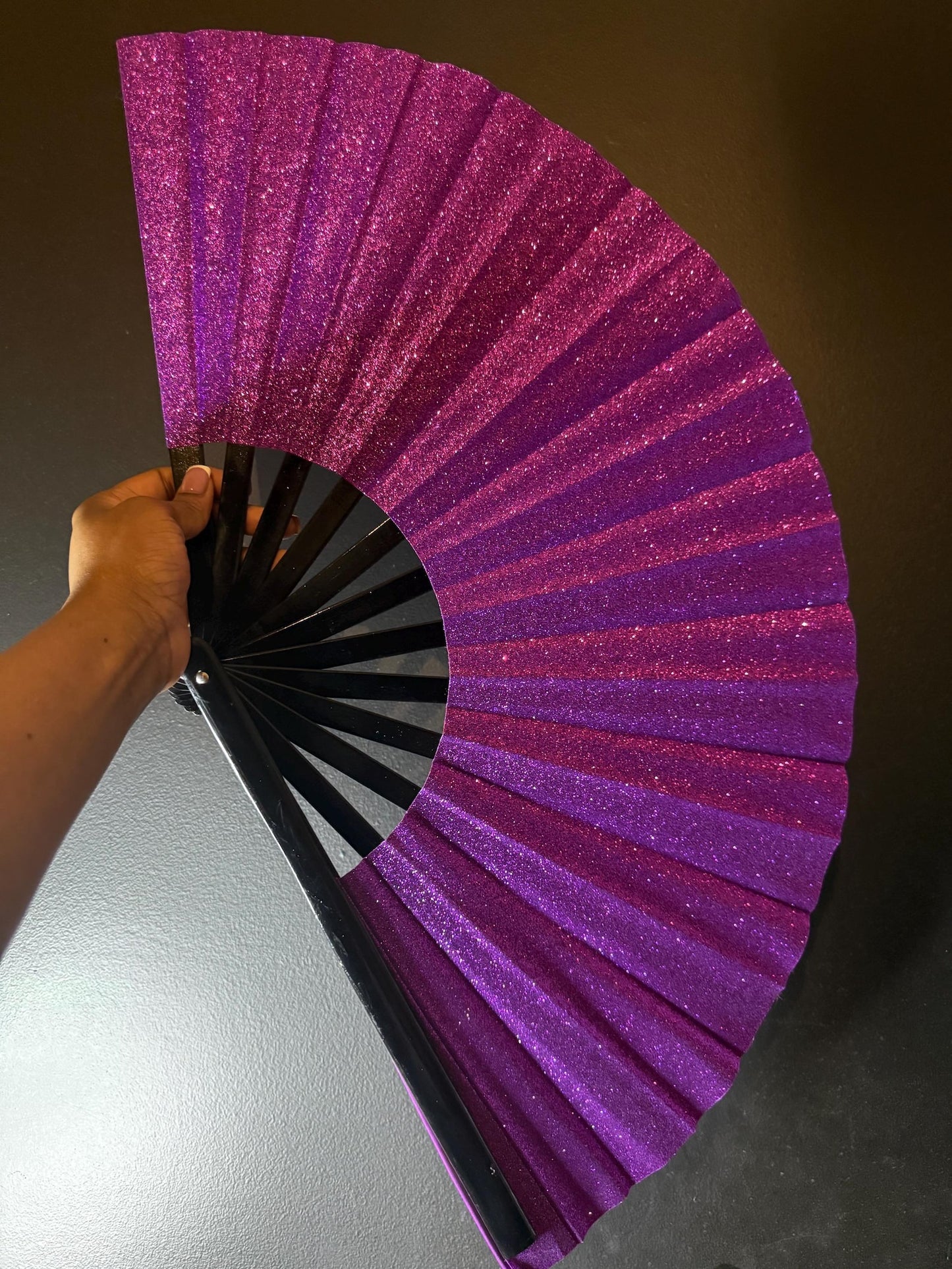 Purple Glitter Hand Fan - Purple Clack Fan, Large Folding Fan, Line Dancing Fan, Folding Hand Fan, Decorative Hand Fan, Boots On Ground Fan
