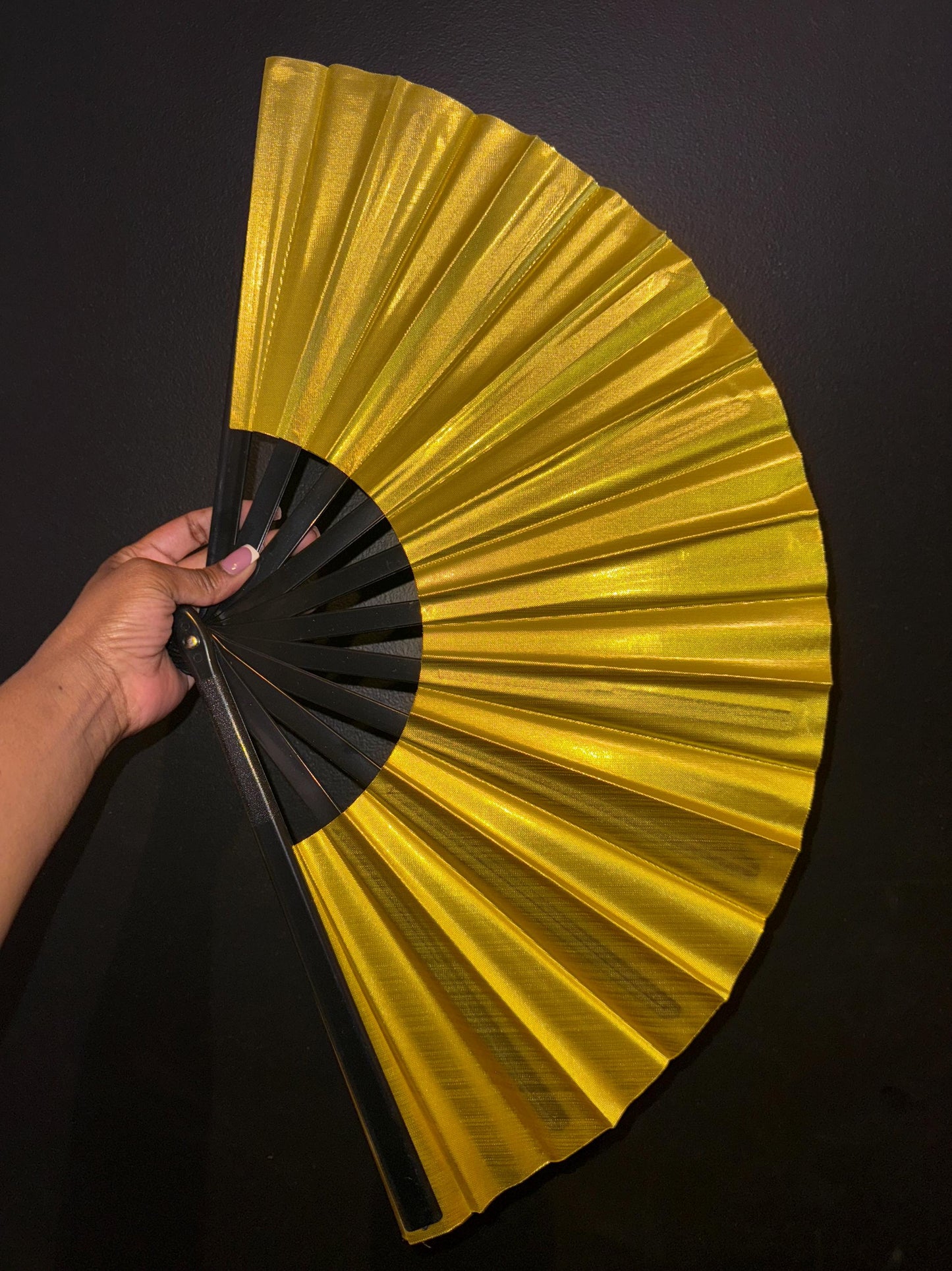 Gold Folding Hand Fan - Solid Color Hand Fan, Line Dancing Fan, Large Gold Clack Fan, Boots On Ground Line Dancing - Yellow/Gold
