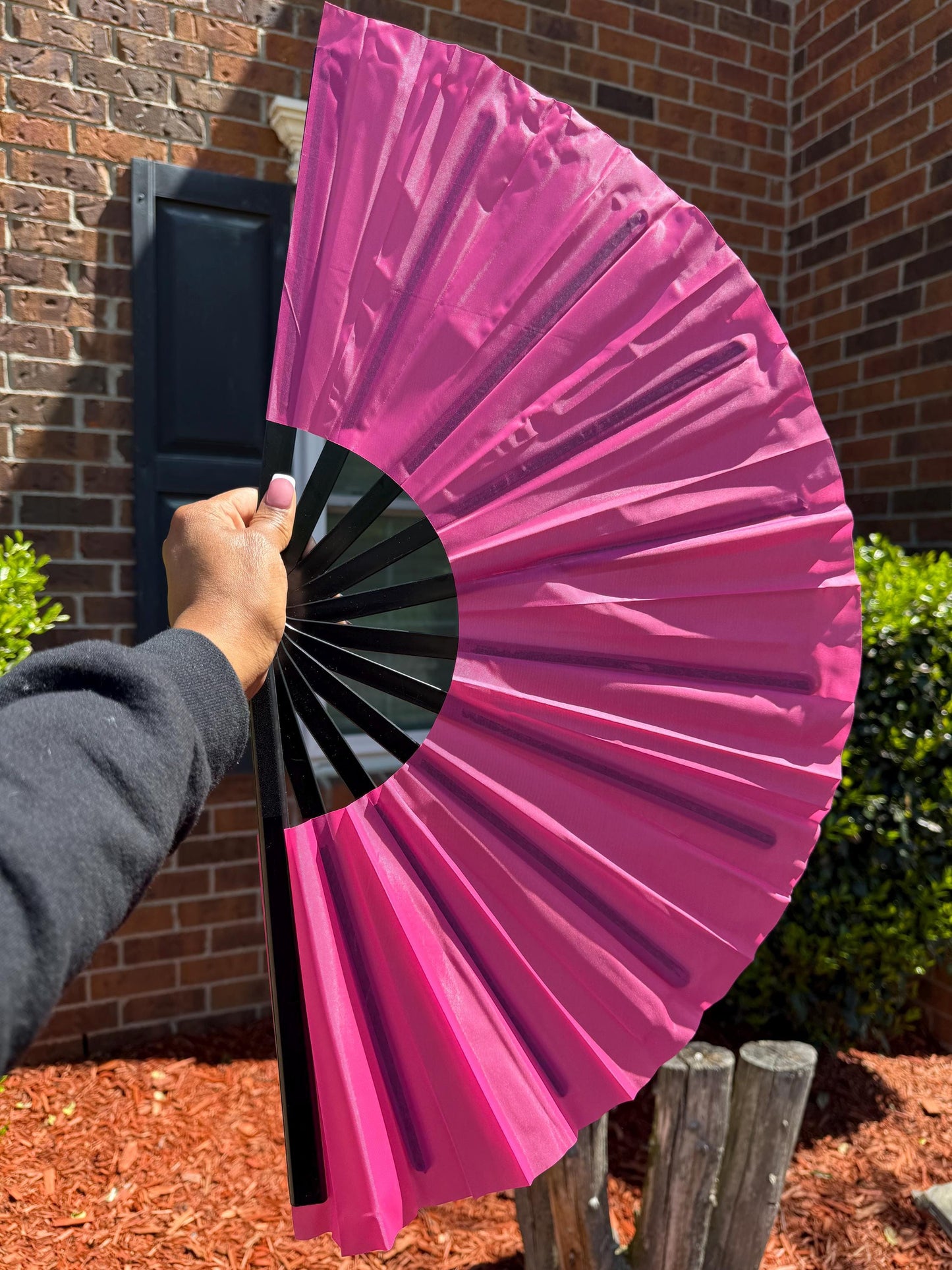 Boots On Ground Line Dancing - Dark Pink Hand Fan - Folding Hand Fan, Fan With Black Ribs, Pink Clack Fan, Decorative Hand Fan