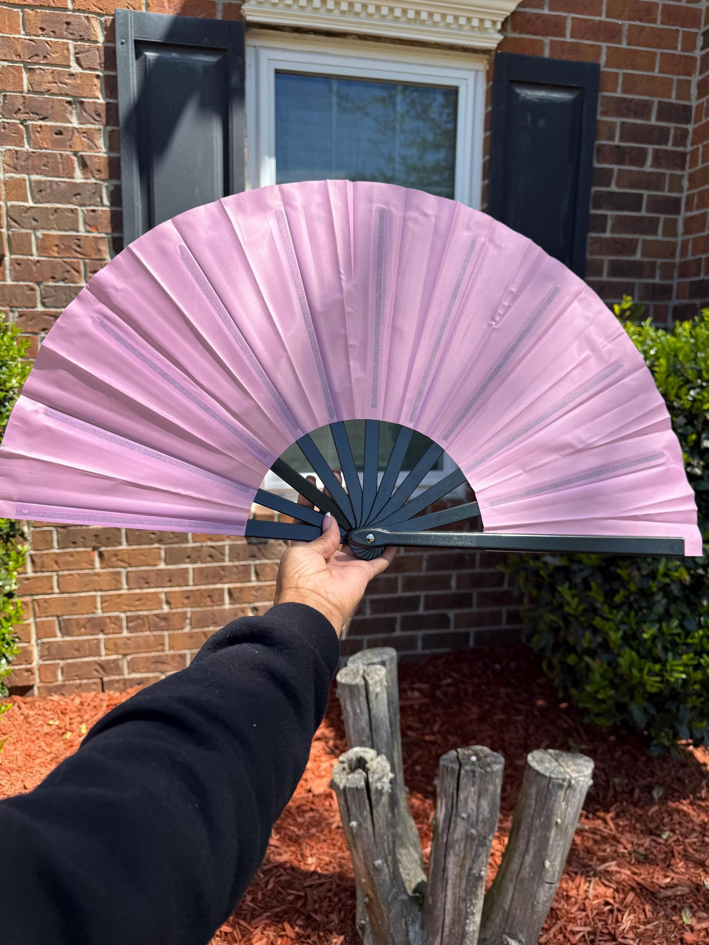 Boots On Ground Line Dancing - Light Pink Hand Fan - Folding Hand Fan, Fan With Black Ribs, Pink Clack Fan, Decorative Hand Fan