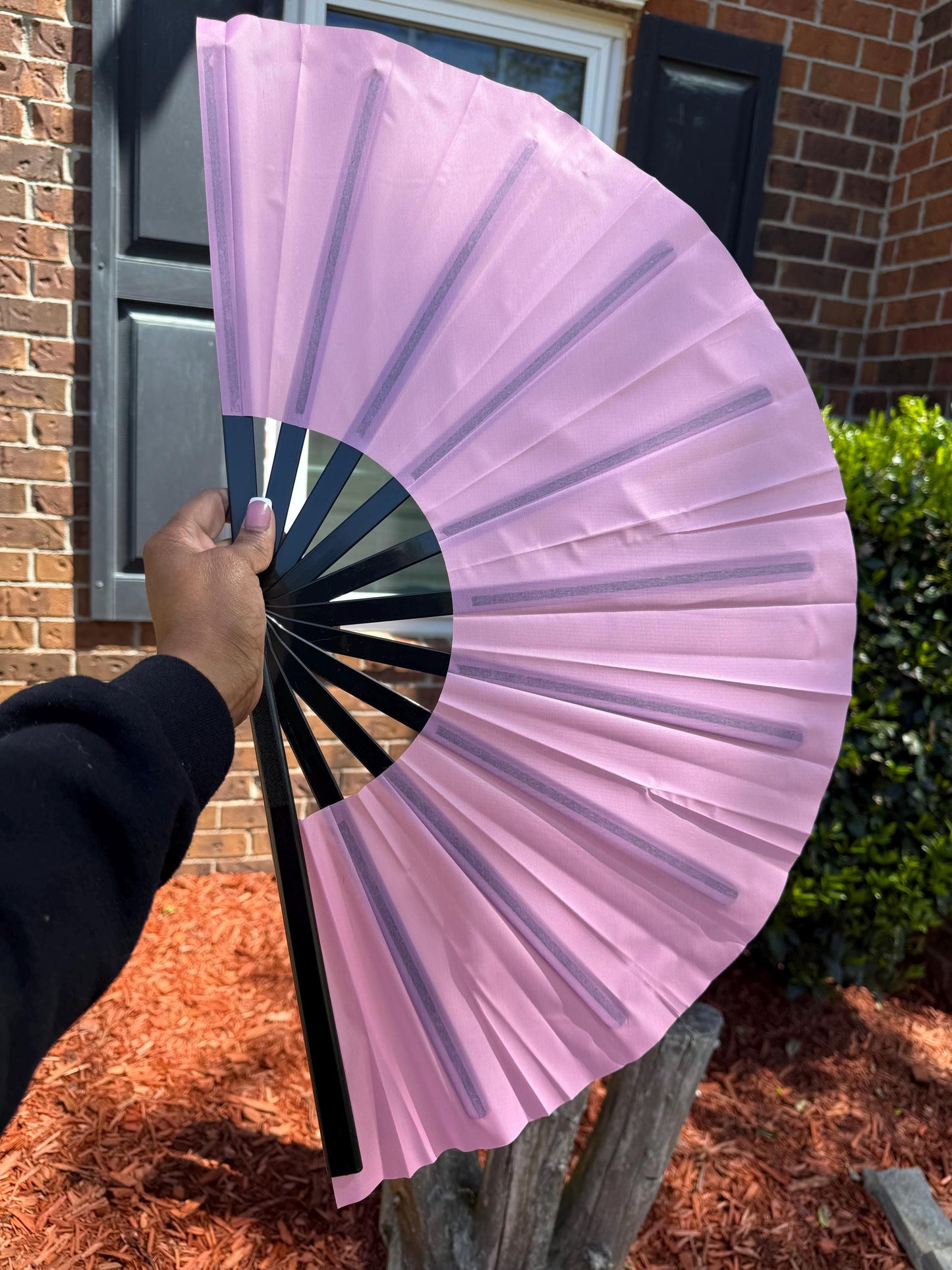 Boots On Ground Line Dancing - Light Pink Hand Fan - Folding Hand Fan, Fan With Black Ribs, Pink Clack Fan, Decorative Hand Fan
