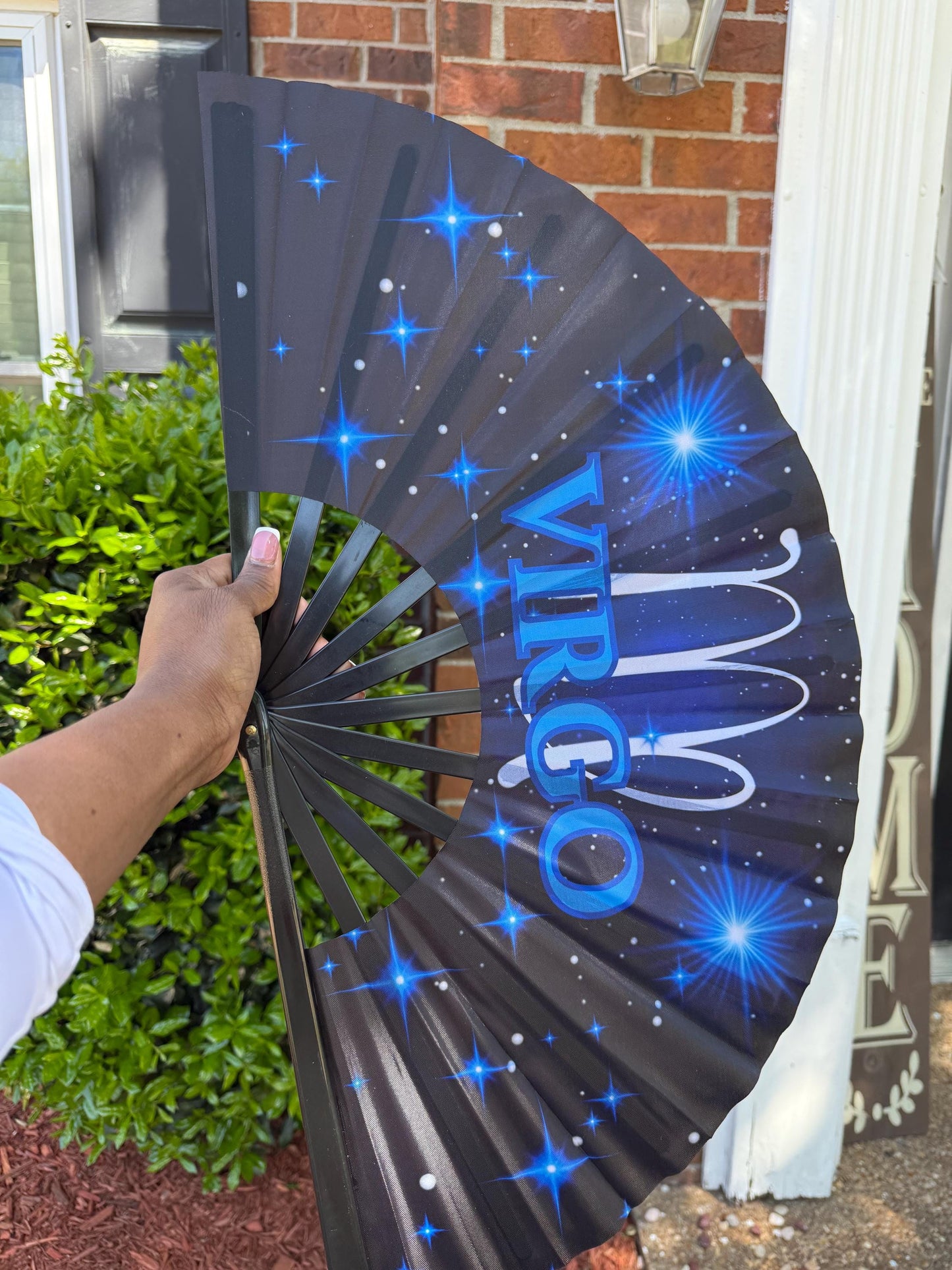 Virgo Zodiac Folding Fan β Clacking Hand Fan w/ Starry Cosmic Art, Celestial Fan, Astrology Gift for Virgo Birthday, Festival Handheld Fan