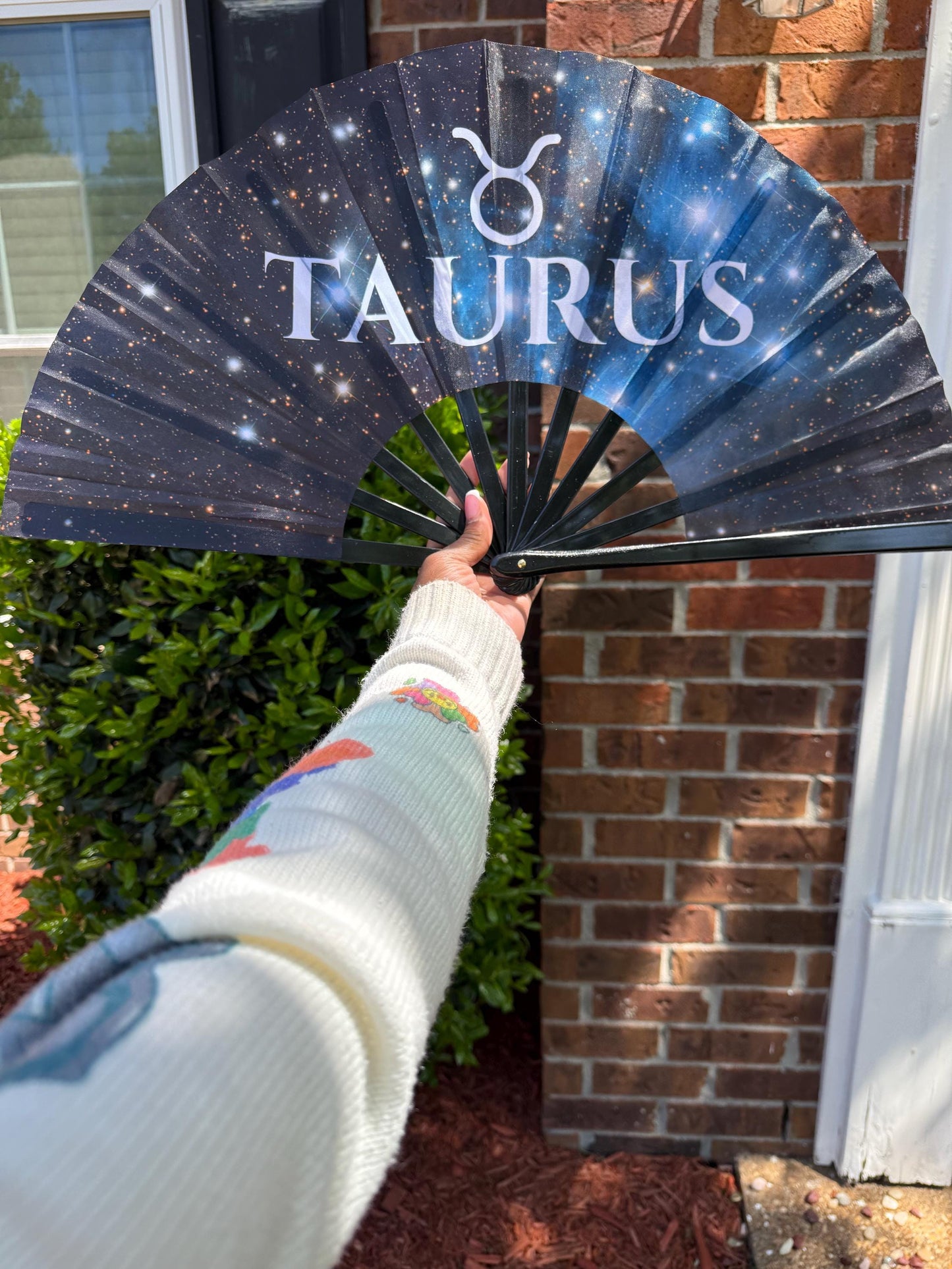 Taurus Zodiac Folding Fan - Starry Cosmic Hand Fan, Black Clack Fan For Line Dancing, Astrology Inspired Handheld Fan, Taurus Birthday Gift