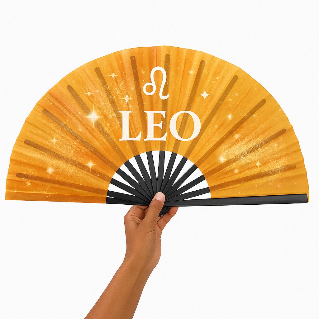 Leo Zodiac Sign Folding Fan - Starry Cosmic Hand Fan, Yellow Clack Fan For Line Dancing, Astrology Inspired Handheld Fan, Leo Birthday Gift