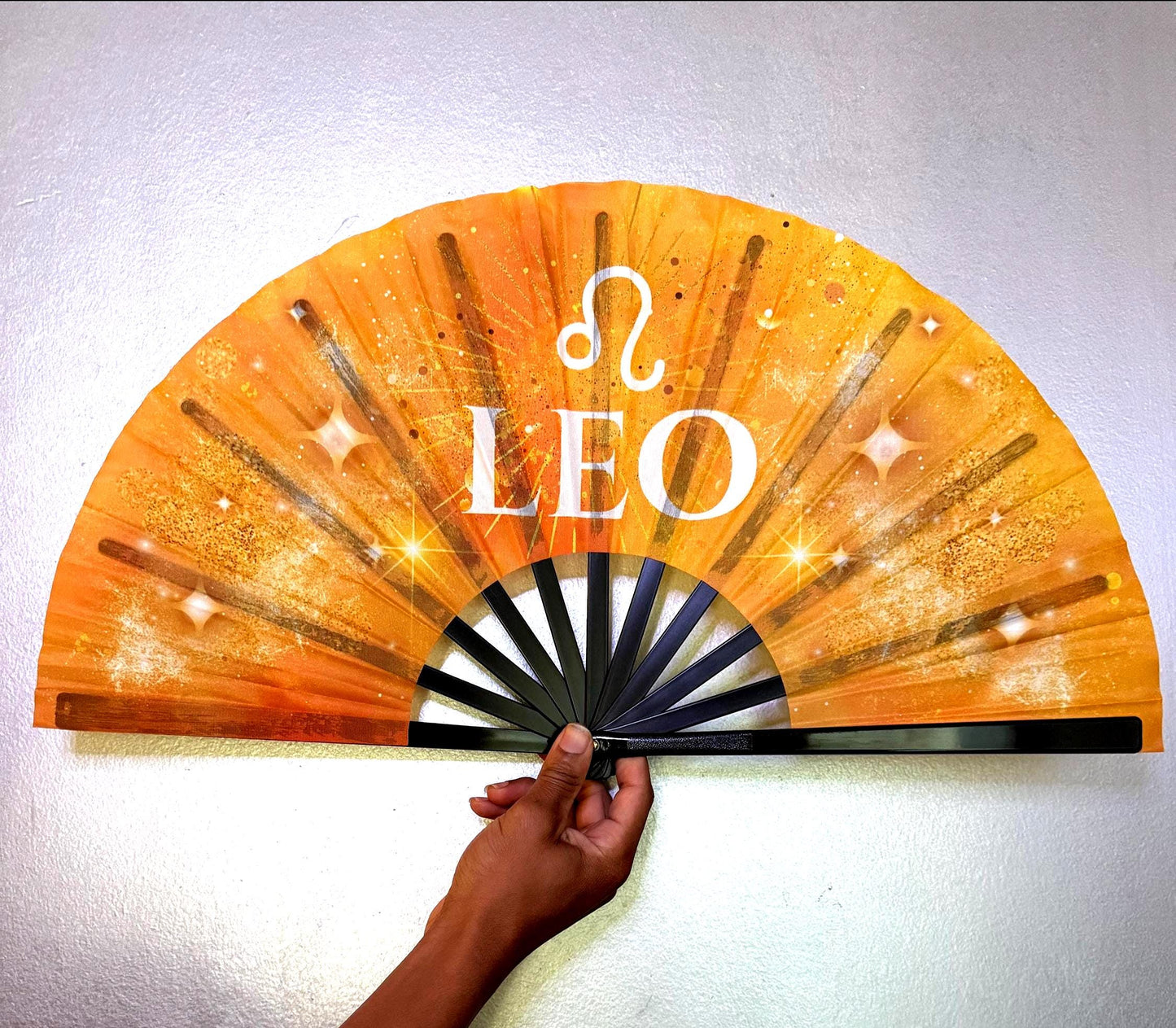 Leo Zodiac Sign Folding Fan - Starry Cosmic Hand Fan, Yellow Clack Fan For Line Dancing, Astrology Inspired Handheld Fan, Leo Birthday Gift