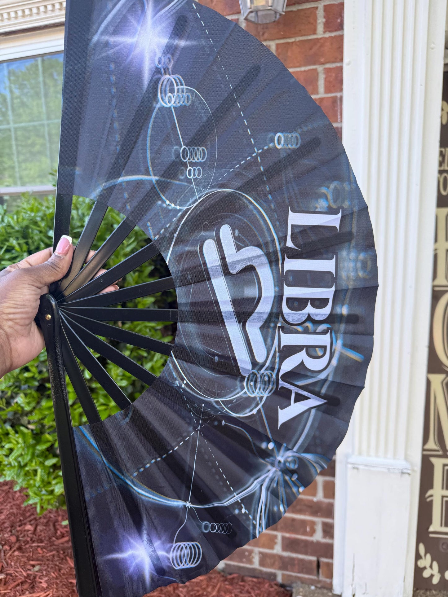 Libra Zodiac Black Handheld Fan - Folding Astrology Clack Fan, Elegant Hand Fan, Celestial Fan, Birthday Gift, Horoscope Festival Accessory