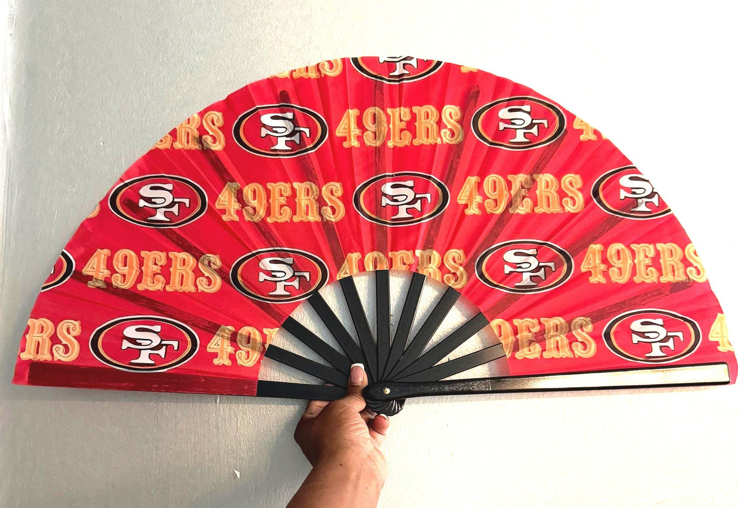San Francisco 49ers Hand Fan with Bold Team Logo Print, Folding Sports Fan for Game Day, Custom NFL Inspired Folding Fan Gift Idea