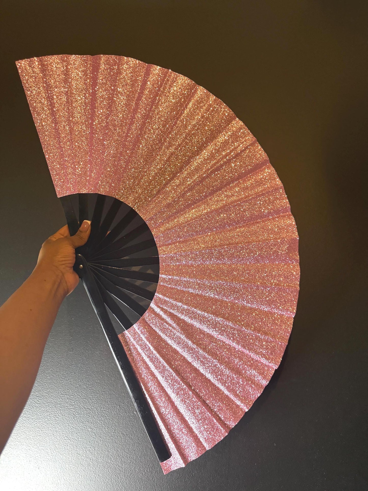 Boots On Ground Line Dancing - Pink Glitter Hand Fan - Folding Hand Fan, Fan With Black Ribs, Pale Pink Clack Fan, Decorative Hand Fan