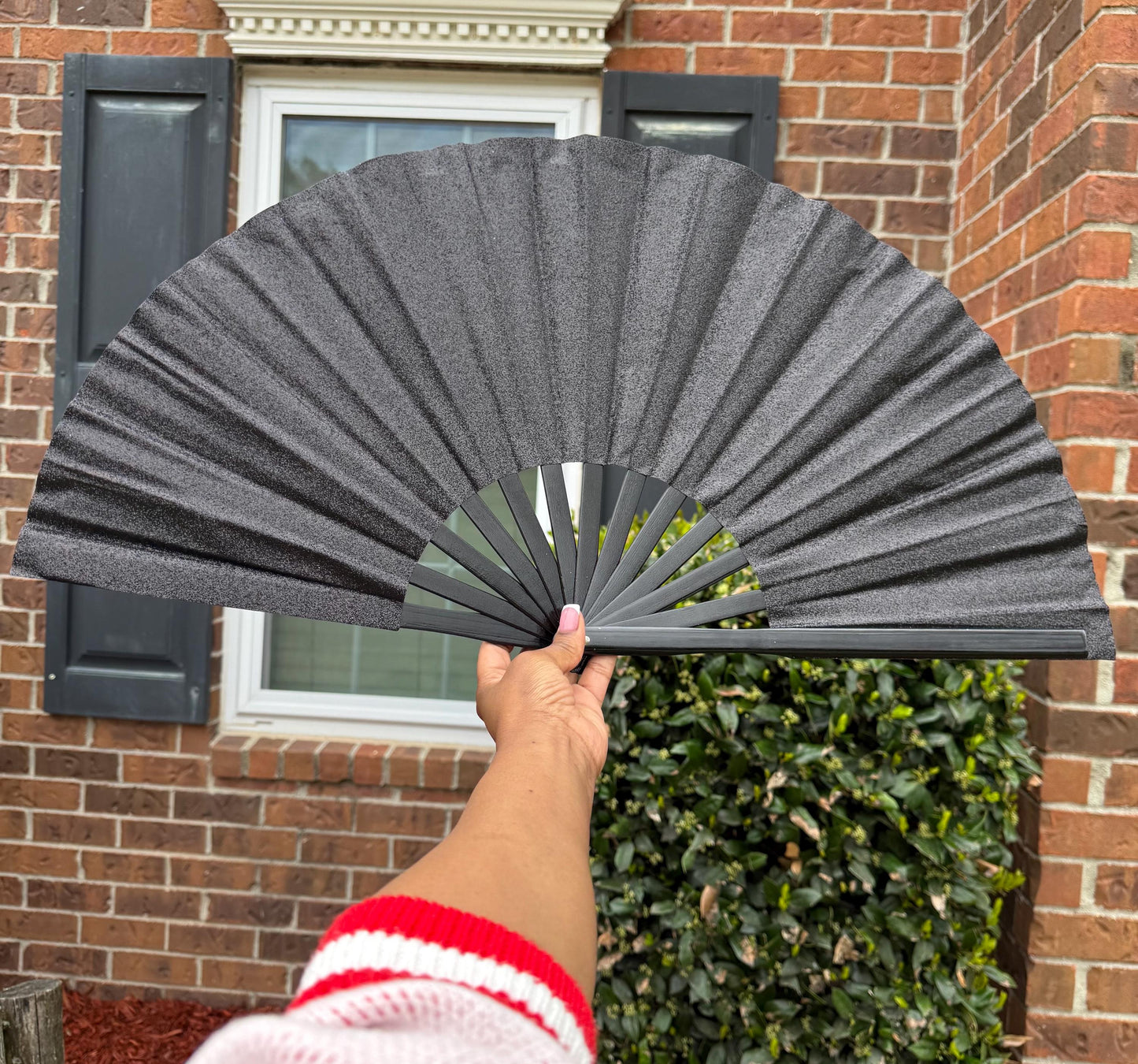 Black Glitter Hand Fan - Large Folding Fan, Black Clack Fan, Folding Hand Fan, Dark Clack Fan, Boots on Ground Hand Fan, Line Dancing Fan