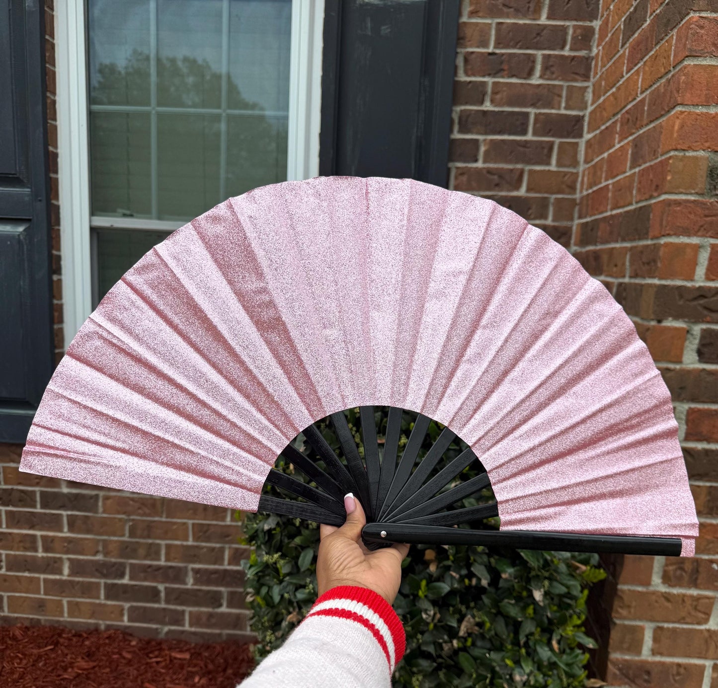 Boots On Ground Line Dancing - Pink Glitter Hand Fan - Folding Hand Fan, Fan With Black Ribs, Pale Pink Clack Fan, Decorative Hand Fan