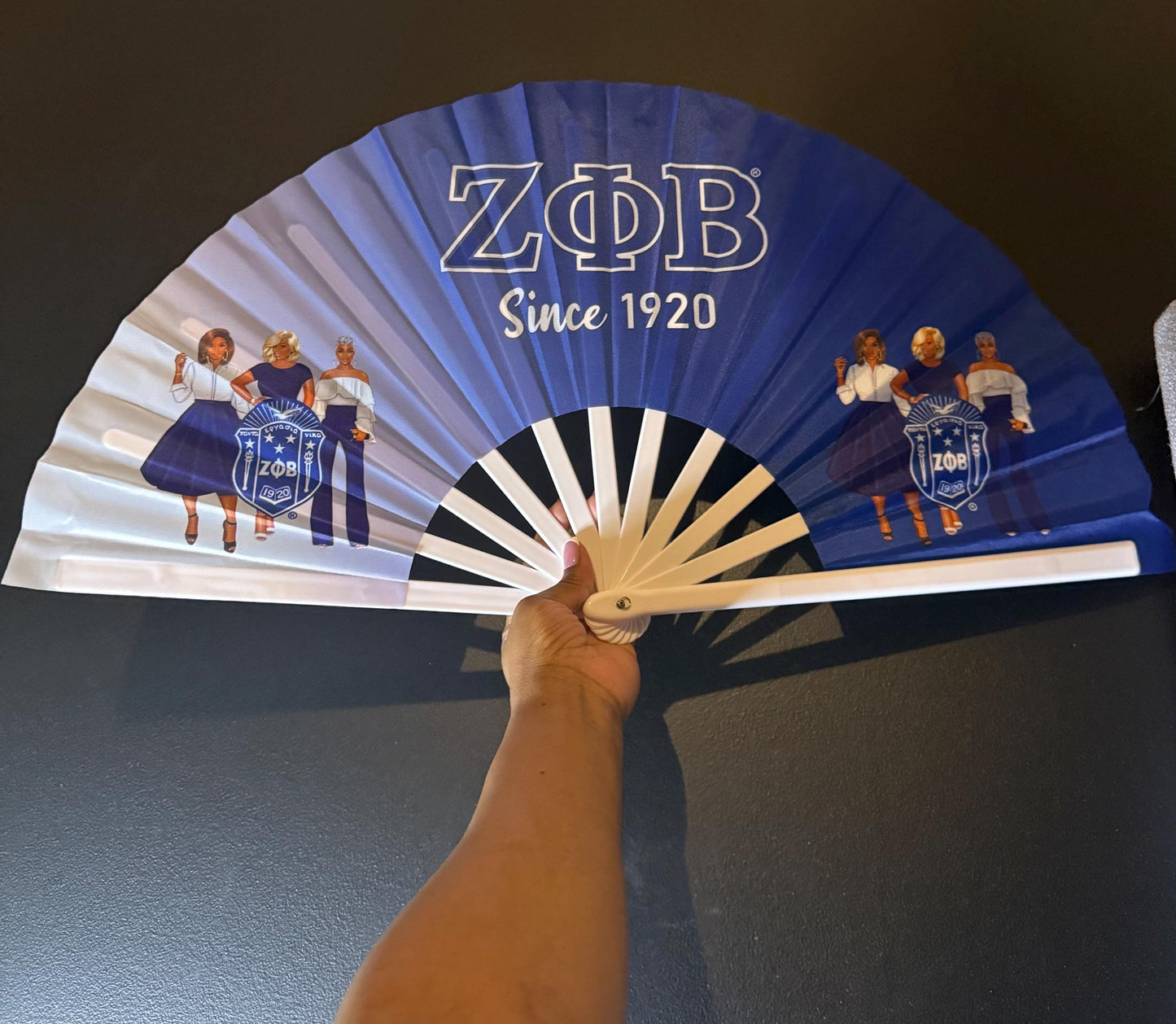 ΖΦΒ Sorority Fan - Since 1920 Fan, Blue & White Fan, Zeta Phi Beta Hand Fan, Folding Hand Fan, Greek Letters Clack Fan