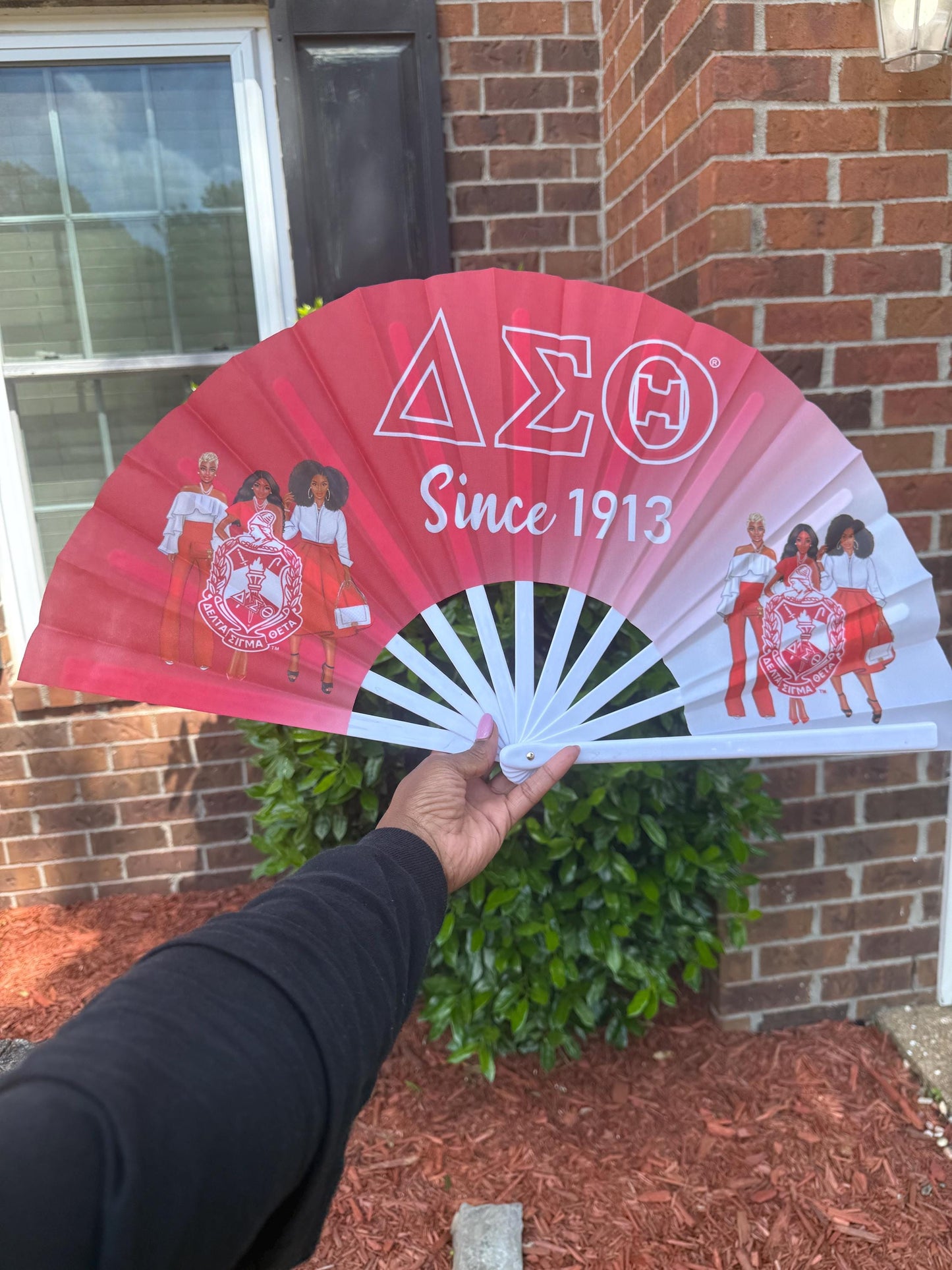 Delta Sigma Theta Inspired Folding Hand Fan Red and White Greek Sorority Fan Since 1913 Divine Nine Gift