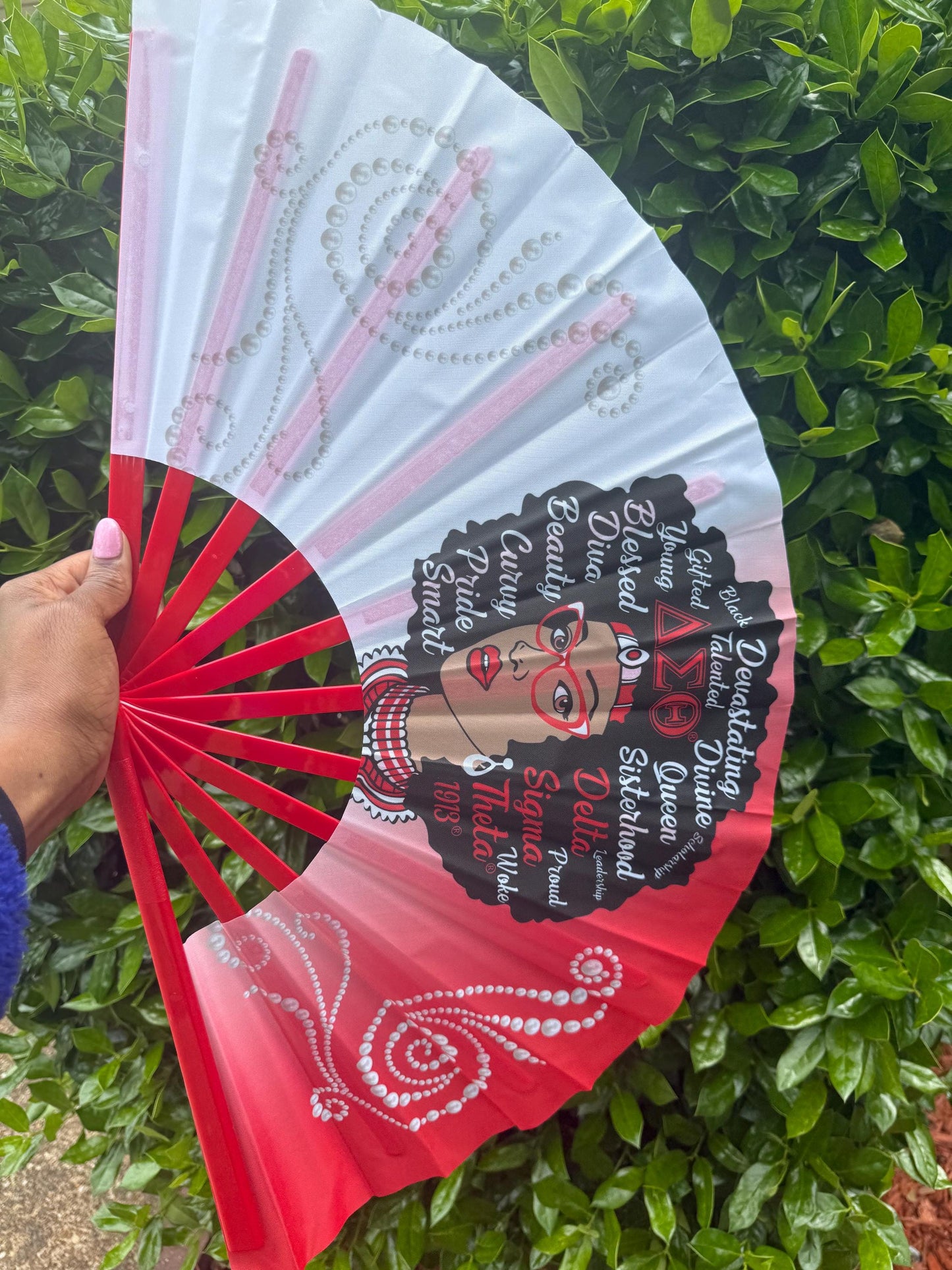 Delta Sigma Theta Inspired Folding Hand Fan Red and White Greek Sorority Fan Since 1913 Divine Nine Gift