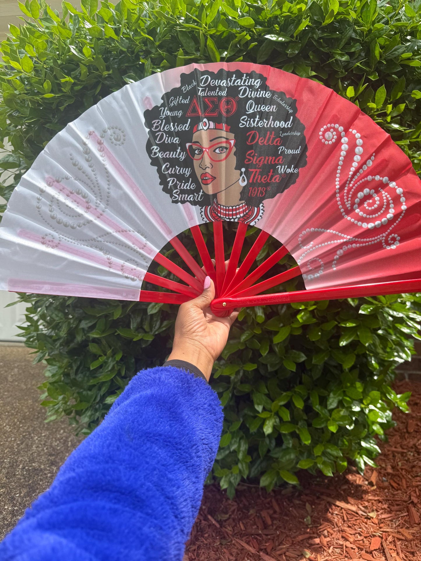 Delta Sigma Theta Inspired Folding Hand Fan Red and White Greek Sorority Fan Since 1913 Divine Nine Gift