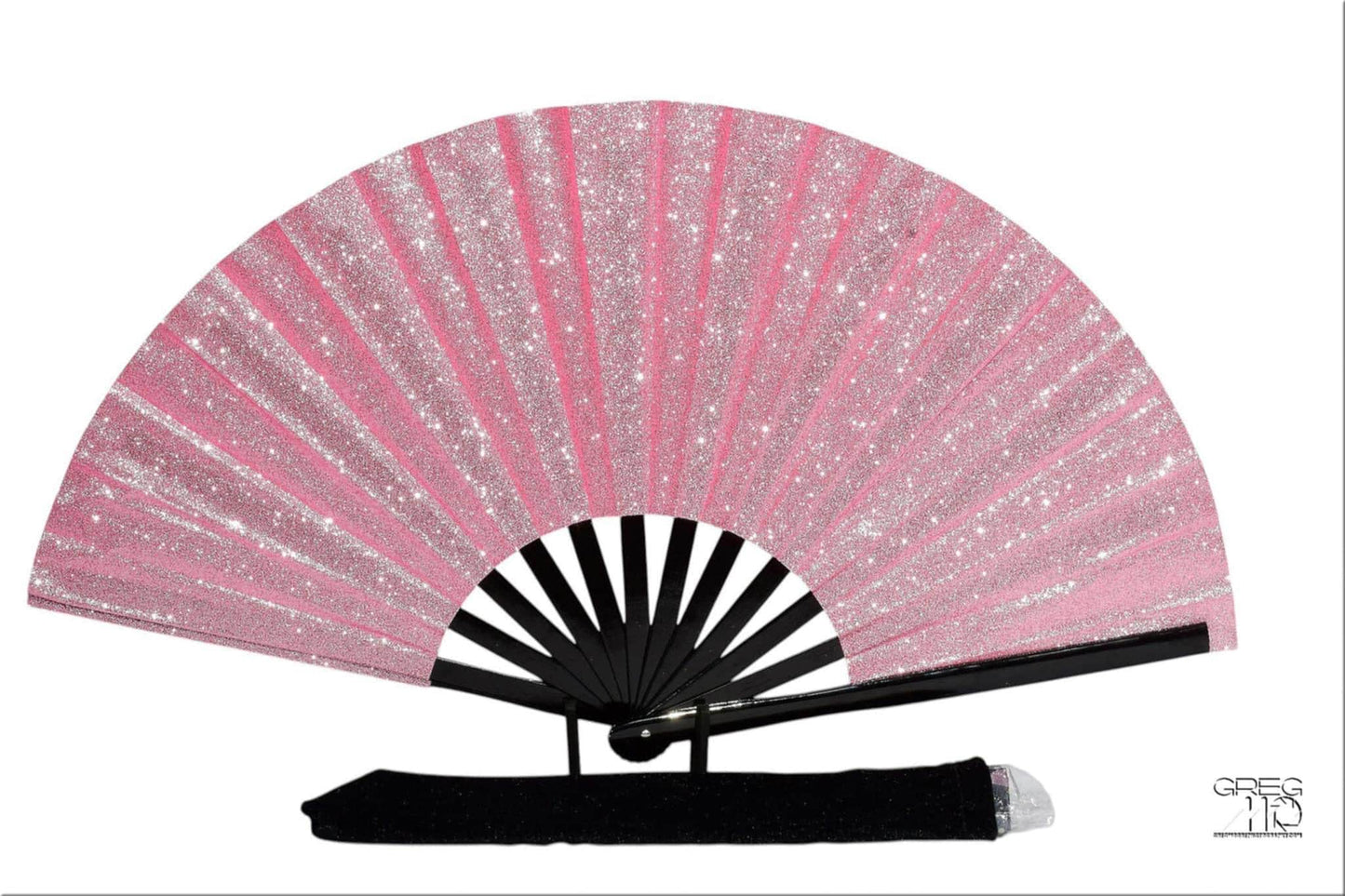 Boots On Ground Line Dancing - Pink Glitter Hand Fan - Folding Hand Fan, Fan With Black Ribs, Pale Pink Clack Fan, Decorative Hand Fan