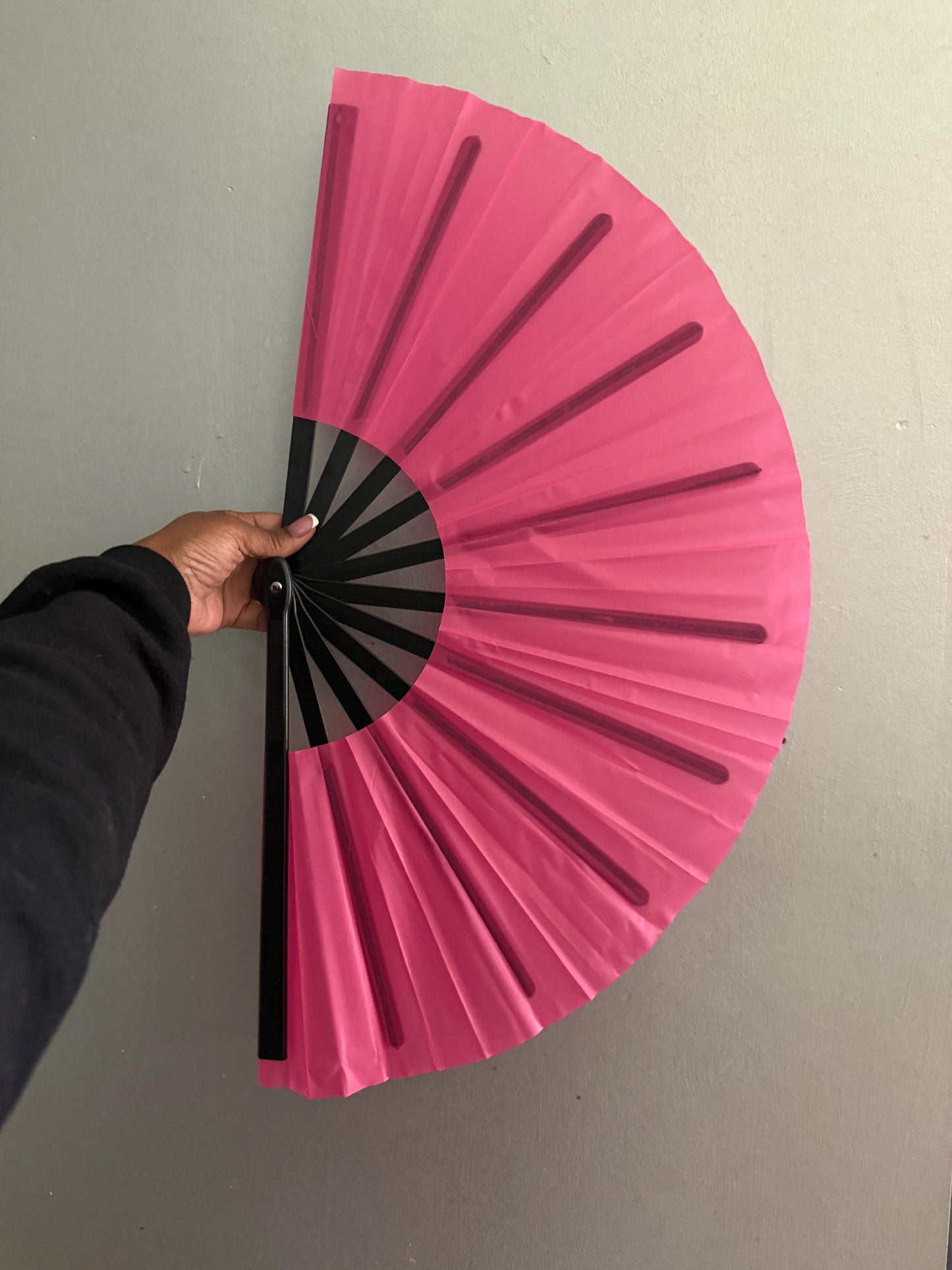 Boots On Ground Line Dancing - Dark Pink Hand Fan - Folding Hand Fan, Fan With Black Ribs, Pink Clack Fan, Decorative Hand Fan