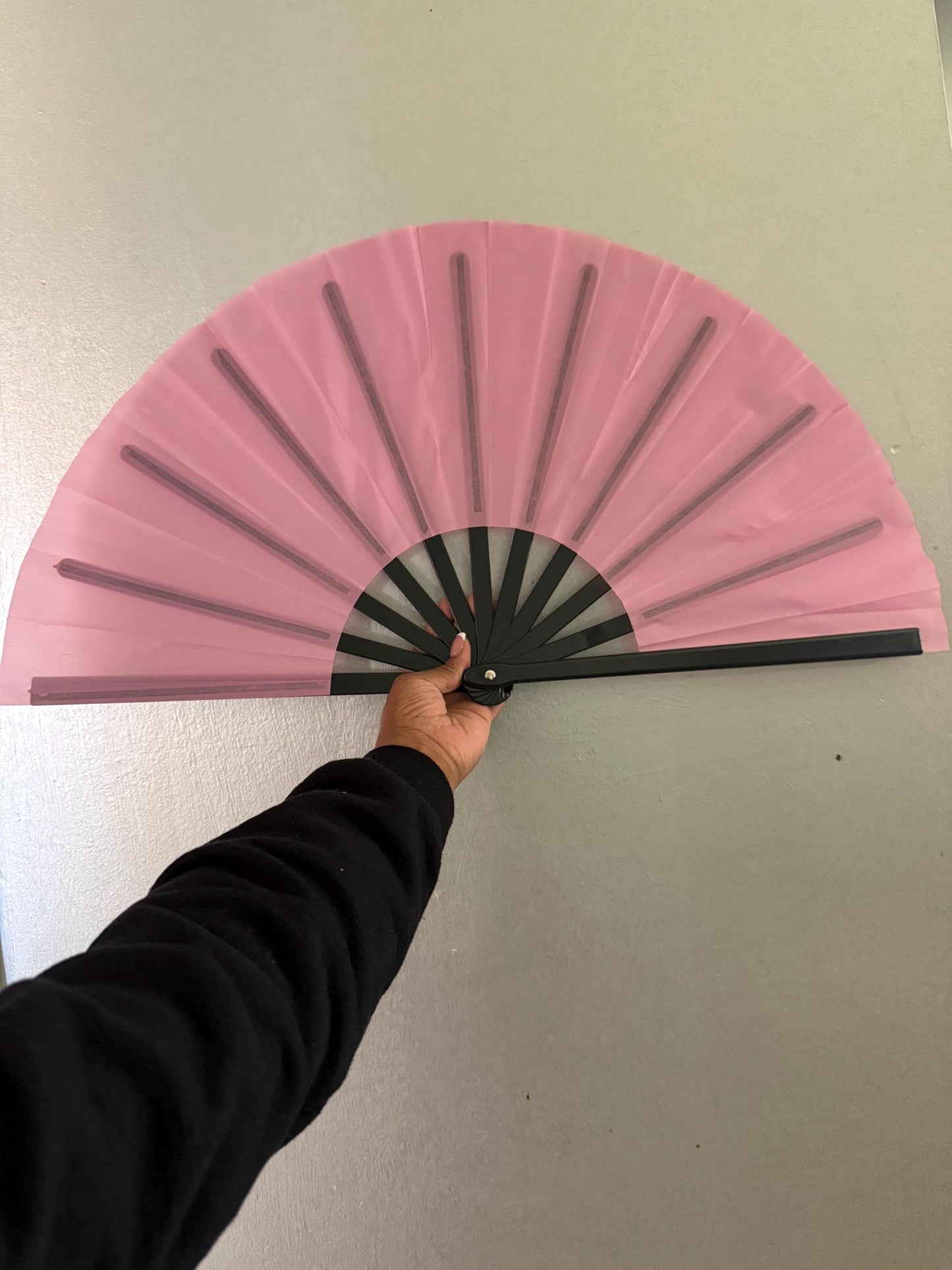 Boots On Ground Line Dancing - Light Pink Hand Fan - Folding Hand Fan, Fan With Black Ribs, Pink Clack Fan, Decorative Hand Fan