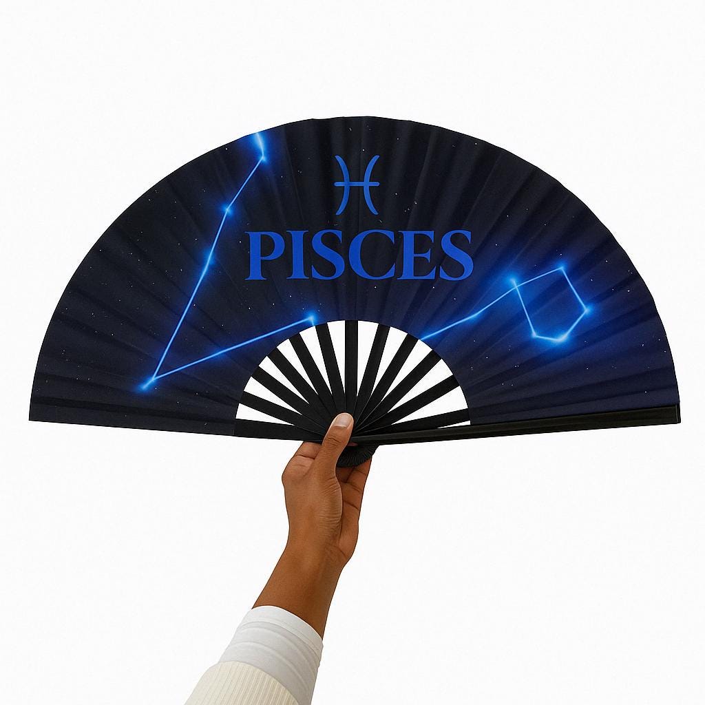 Pisces Zodiac Folding Fan β Clacking Hand Fan w/ Starry Cosmic Art, Celestial Fan, Astrology Gift for Virgo Birthday, Festival Handheld Fan
