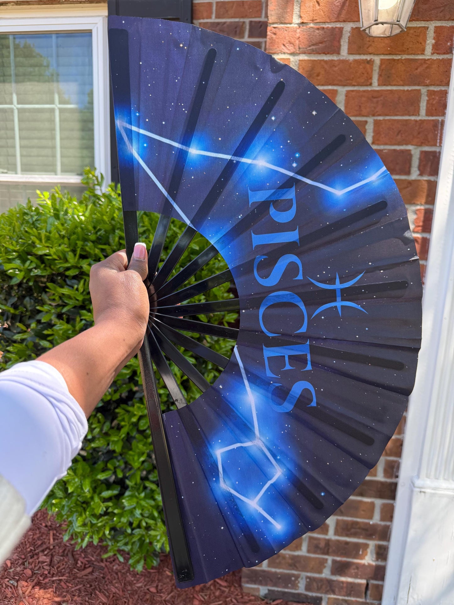 Pisces Zodiac Folding Fan β Clacking Hand Fan w/ Starry Cosmic Art, Celestial Fan, Astrology Gift for Virgo Birthday, Festival Handheld Fan