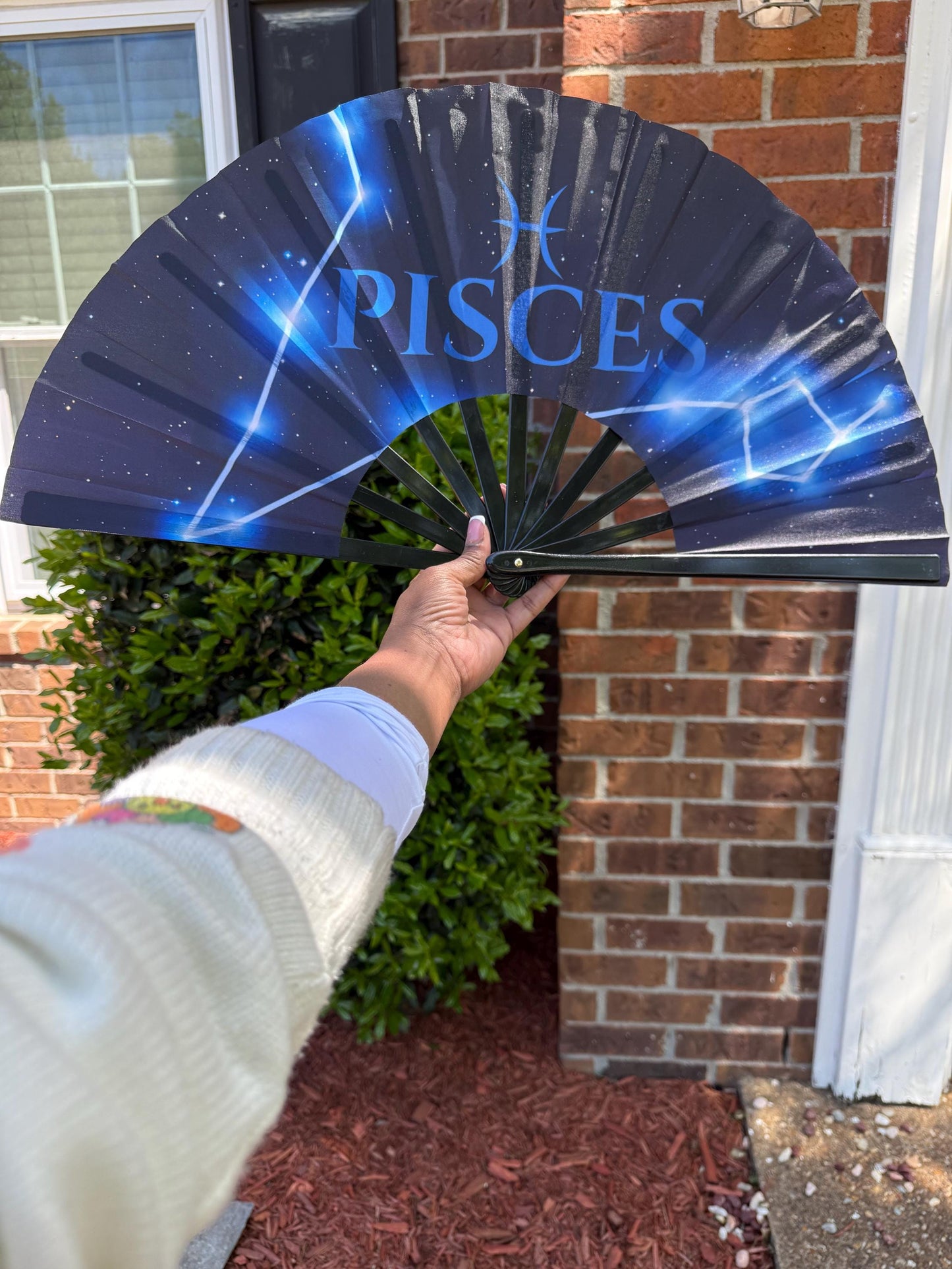 Pisces Zodiac Folding Fan β Clacking Hand Fan w/ Starry Cosmic Art, Celestial Fan, Astrology Gift for Virgo Birthday, Festival Handheld Fan