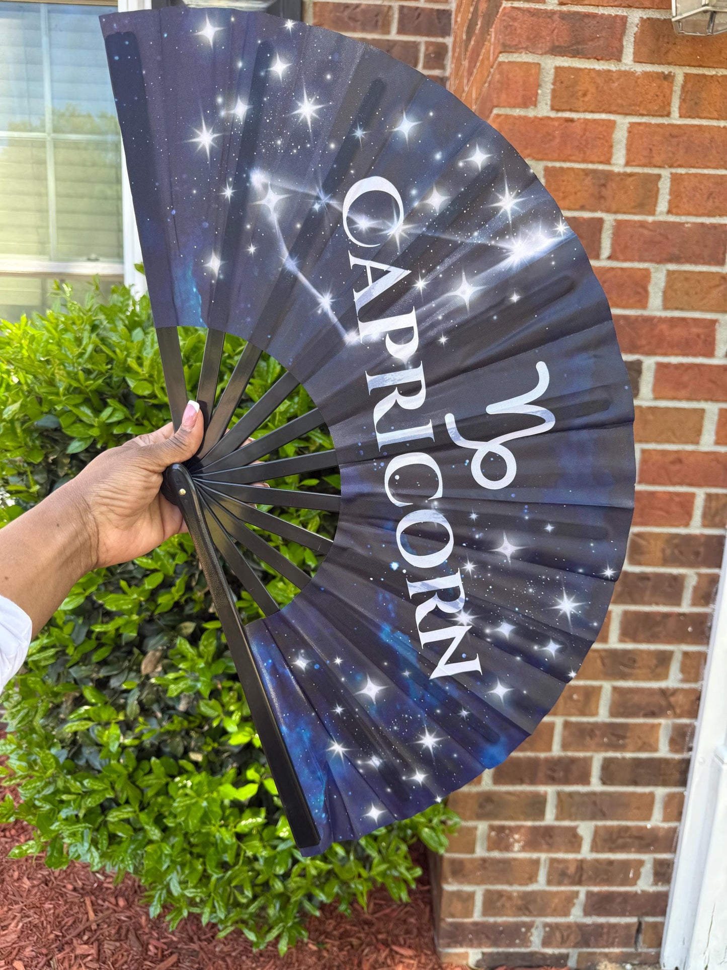 Capricorn Zodiac Hand Fan - Navy Folding Astrology Fan, Celestial Horoscope Clack Fan for Line Dancing, Handheld Fan Capricorn Birthday Gift