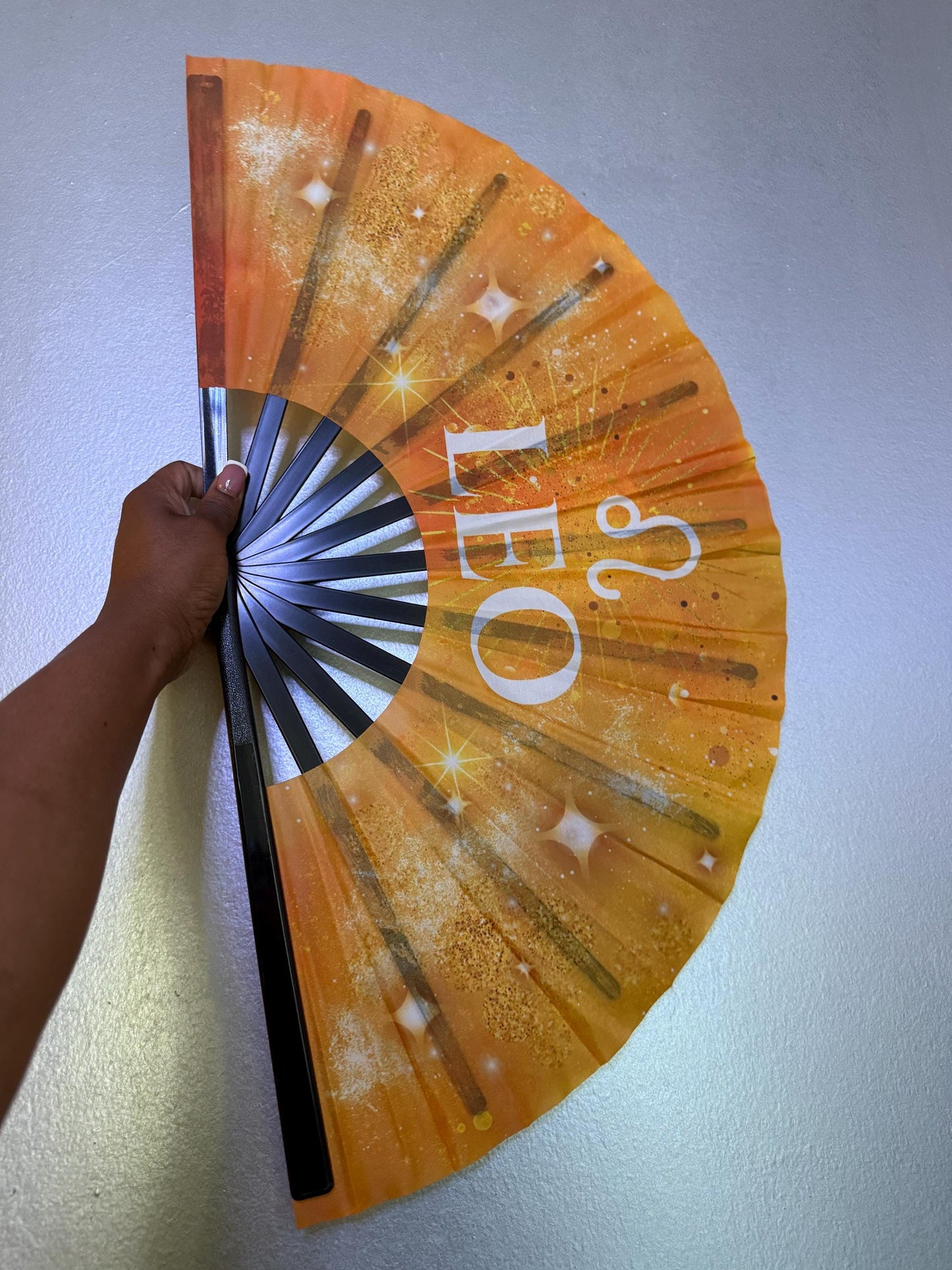 Leo Zodiac Sign Folding Fan - Starry Cosmic Hand Fan, Yellow Clack Fan For Line Dancing, Astrology Inspired Handheld Fan, Leo Birthday Gift