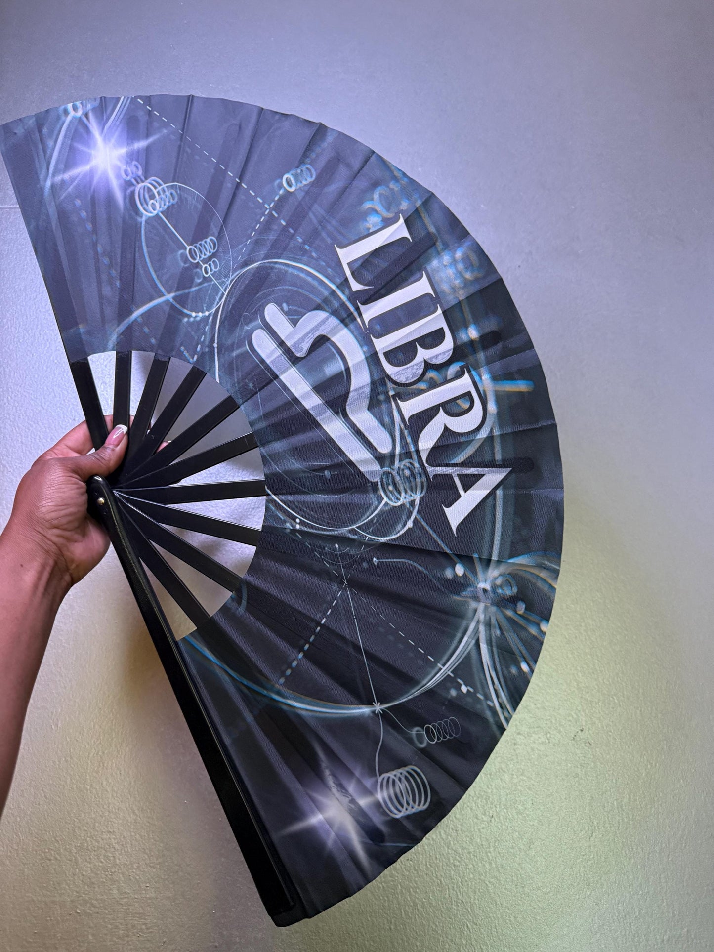 Libra Zodiac Black Handheld Fan - Folding Astrology Clack Fan, Elegant Hand Fan, Celestial Fan, Birthday Gift, Horoscope Festival Accessory