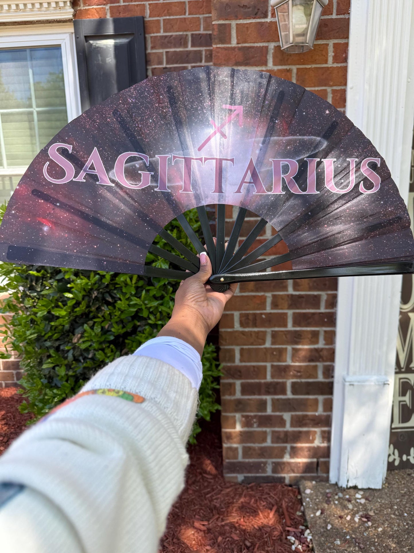 Sagittarius Zodiac Hand Fan - Red & Black Astrology Folding Clack Fan for Line Dancing, Celestial Horoscope Birthday Gift Festival Party Fan