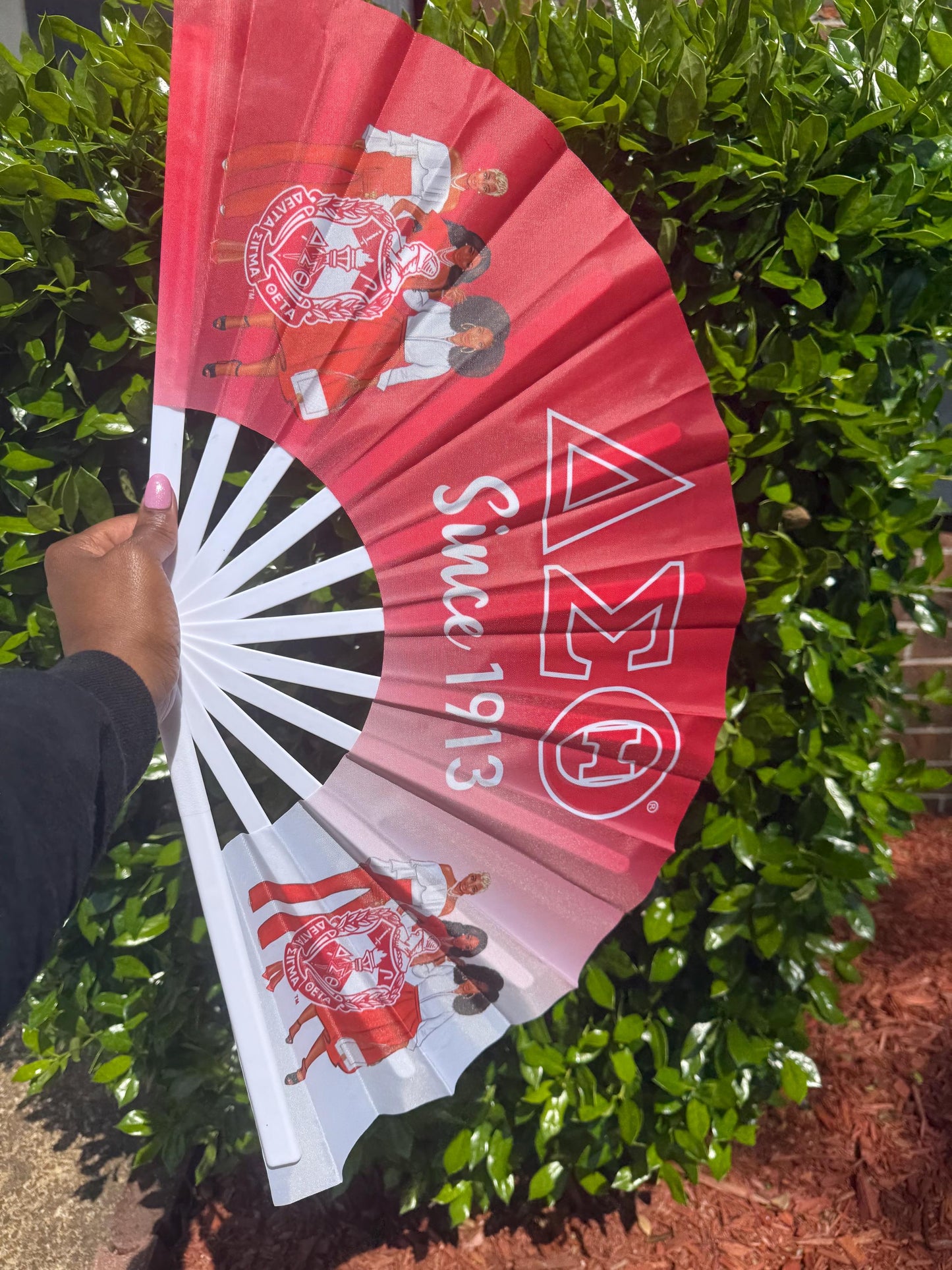 Delta Sigma Theta Inspired Folding Hand Fan Red and White Greek Sorority Fan Since 1913 Divine Nine Gift
