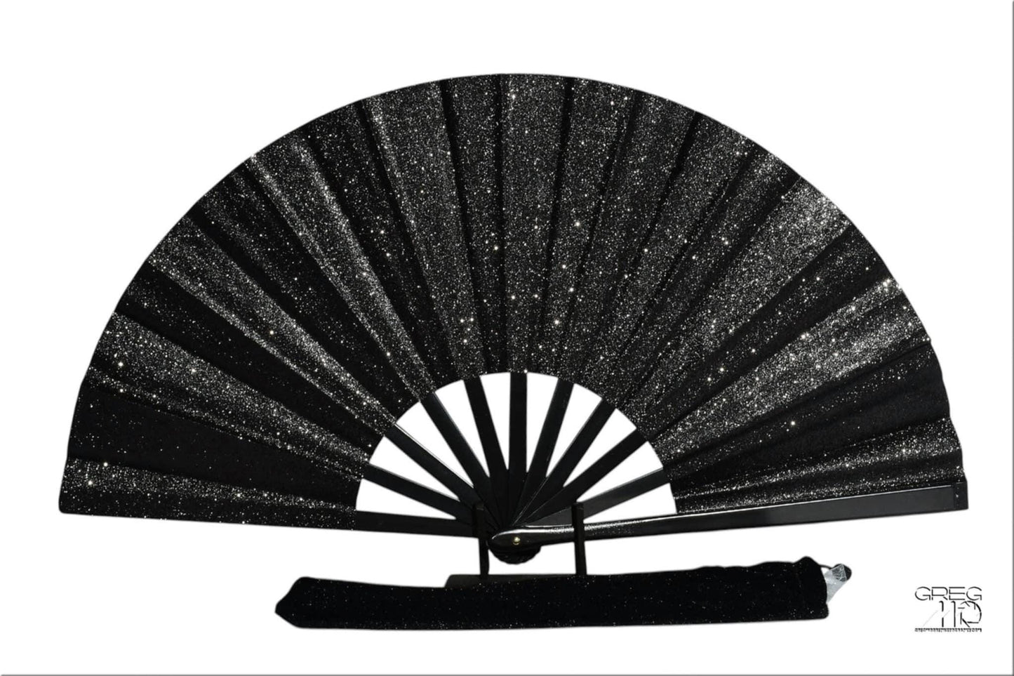 Black Glitter Hand Fan - Large Folding Fan, Black Clack Fan, Folding Hand Fan, Dark Clack Fan, Boots on Ground Hand Fan, Line Dancing Fan