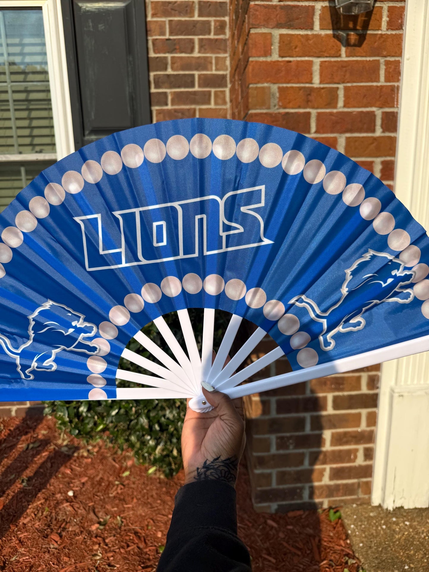 Detroit Lions Handheld Clack Fan Custom Pearl Trim NFL Fan | Game Day Accessory | Blue Folding Sports Fan