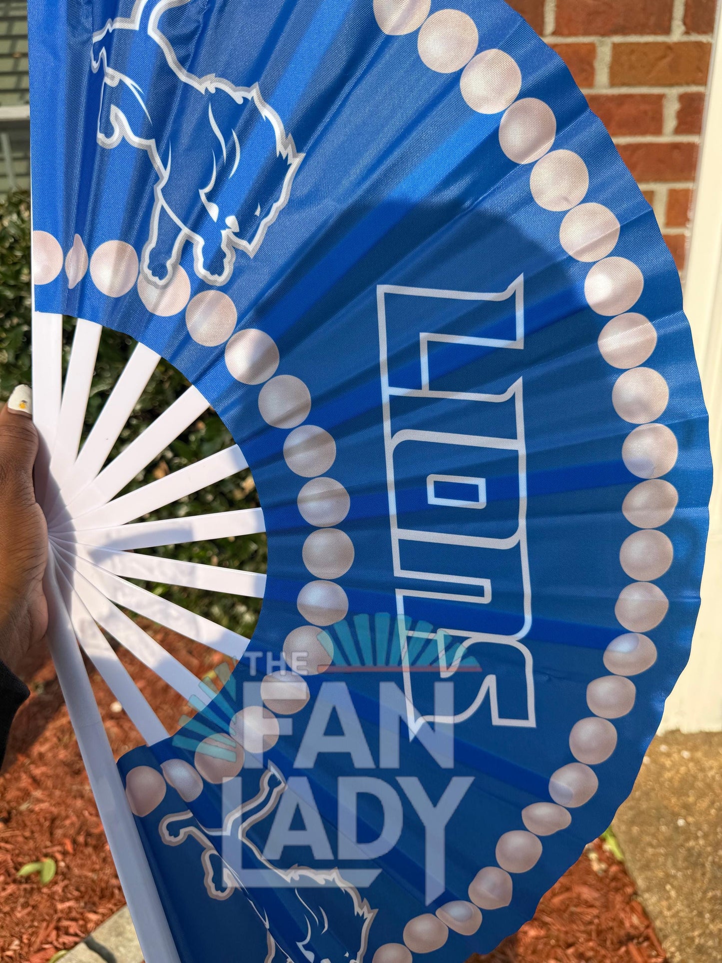 Detroit Lions Handheld Clack Fan Custom Pearl Trim NFL Fan | Game Day Accessory | Blue Folding Sports Fan