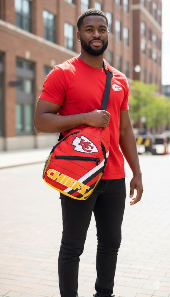 Kansas City Chiefs Shoulder Bag, Red Crossbody Sling Backpack for Game Day, Tailgating, Travel