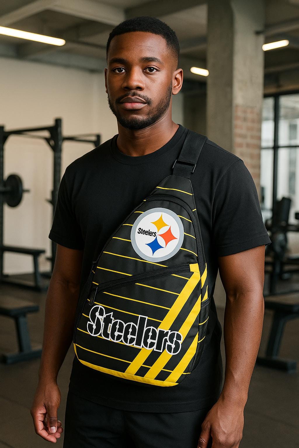Pittsburgh Steelers Sling Backpack -  Black and Yellow Bag Stylish Lightweight Travel