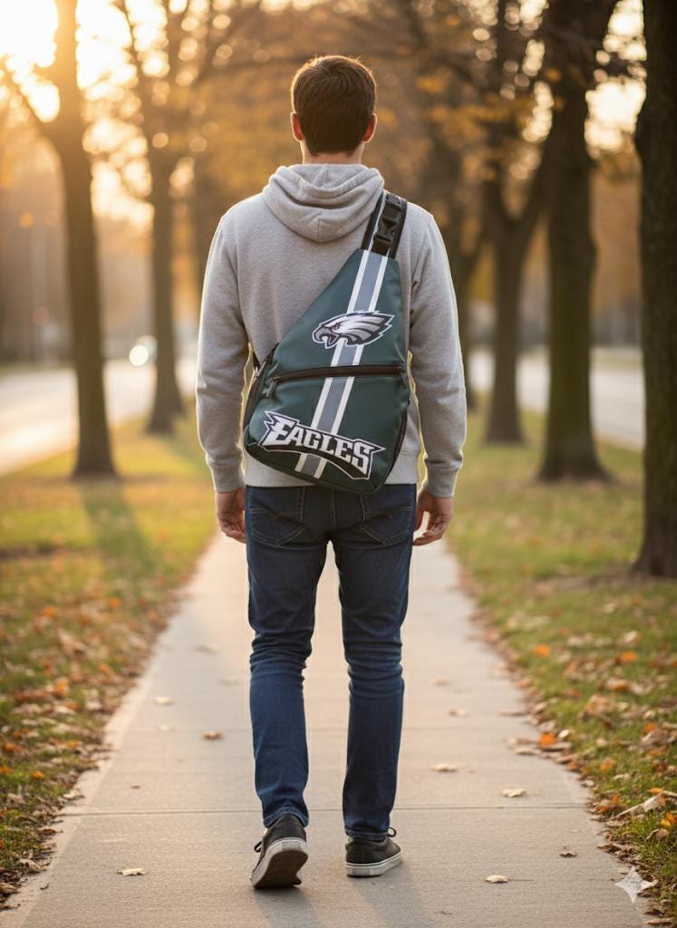 Philadelphia Eagles NFL crossbody backpack with zipper pockets, stylish Eagles travel shoulder bag