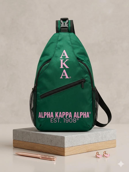 Alpha Kappa Alpha Sling Bag – Pink & Green Waterproof Crossbody