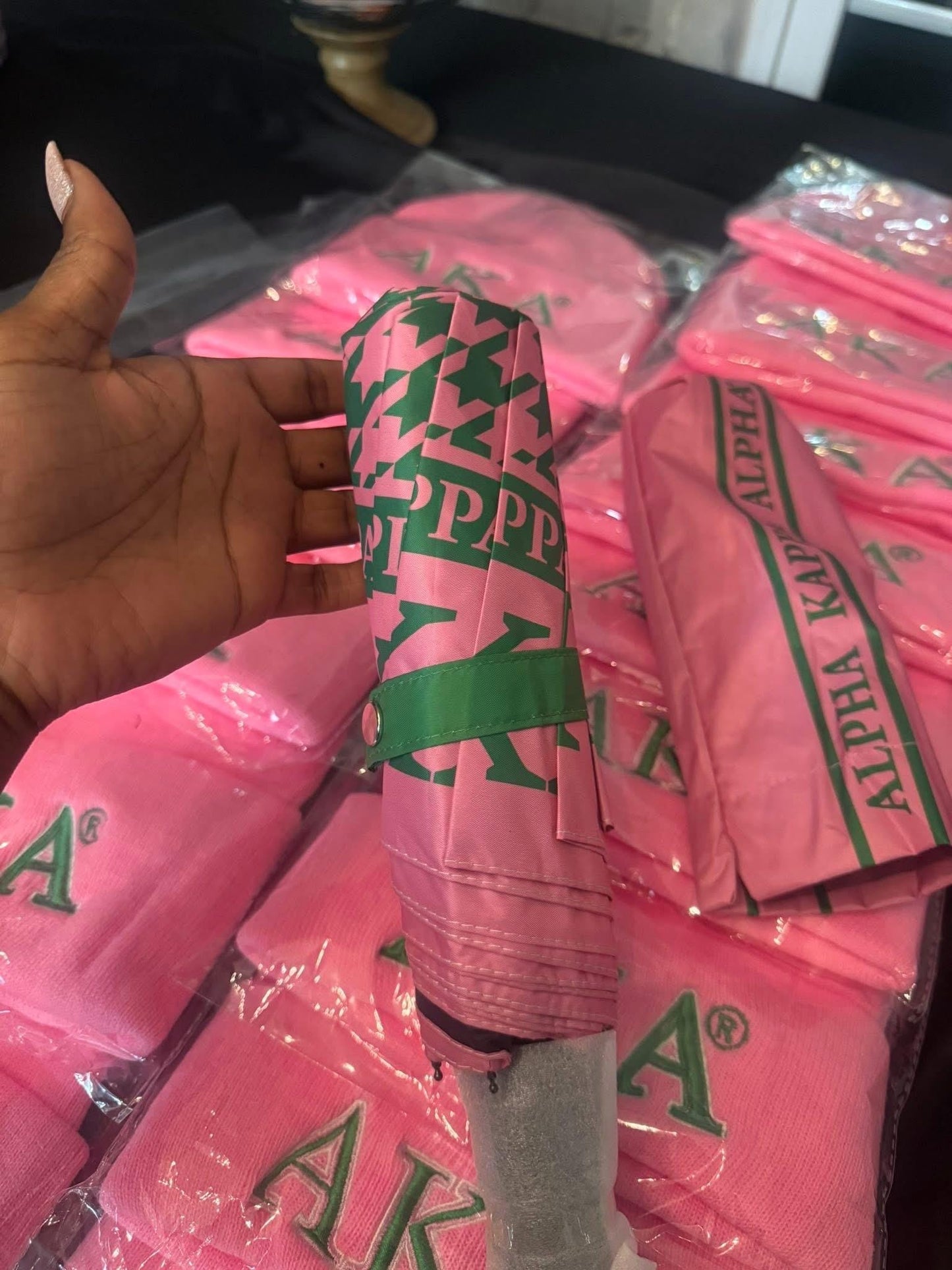 AKA Sorority Umbrella: Pink and Green Pretty Girl Energy 1908