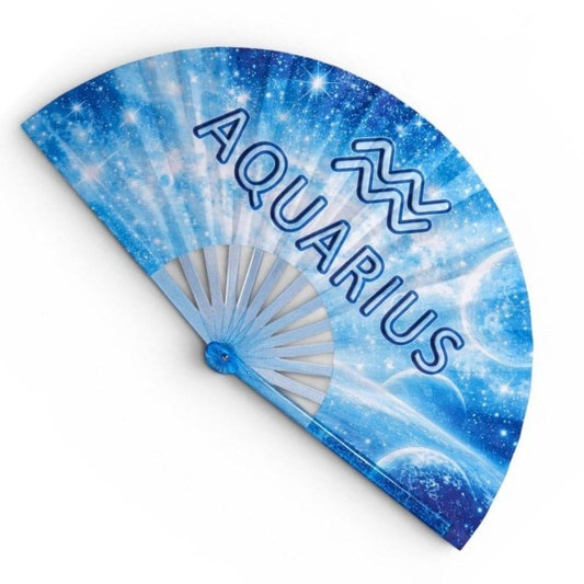 Aquarius Zodiac Clack Fan | Blue Celestial Folding Hand Fan