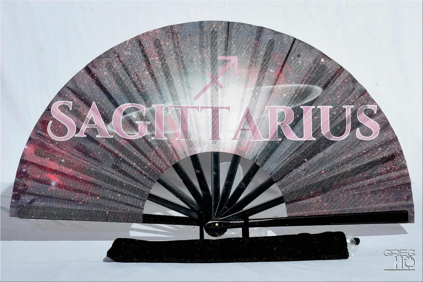Sagittarius Hand Fan - Red & Black Zodiac Astrology Folding Fan