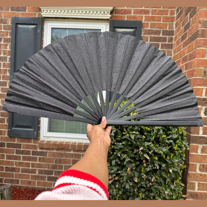 Black Glitter Clack Fan: Oversized Folding Hand Fan
