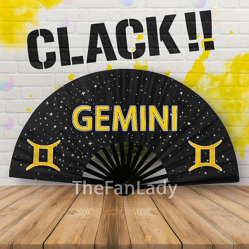 Gemini Zodiac Clack Fan: Celestial Folding Hand Fan