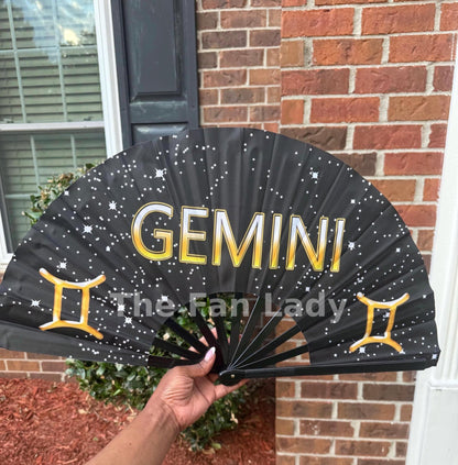 Gemini Zodiac Clack Fan: Celestial Folding Hand Fan