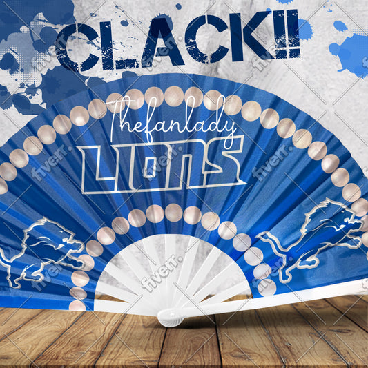 Detroit Lions Handheld Clack Fan  Custom Pearl Trim NFL Fan | Game Day Accessory | Blue Folding Sports Fan