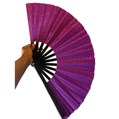Purple Glitter Clack Fan:  Folding Hand Fan