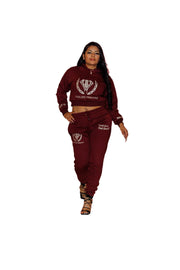 Women’s Crop Jogging Suit (RED WINE 🍷) - 2