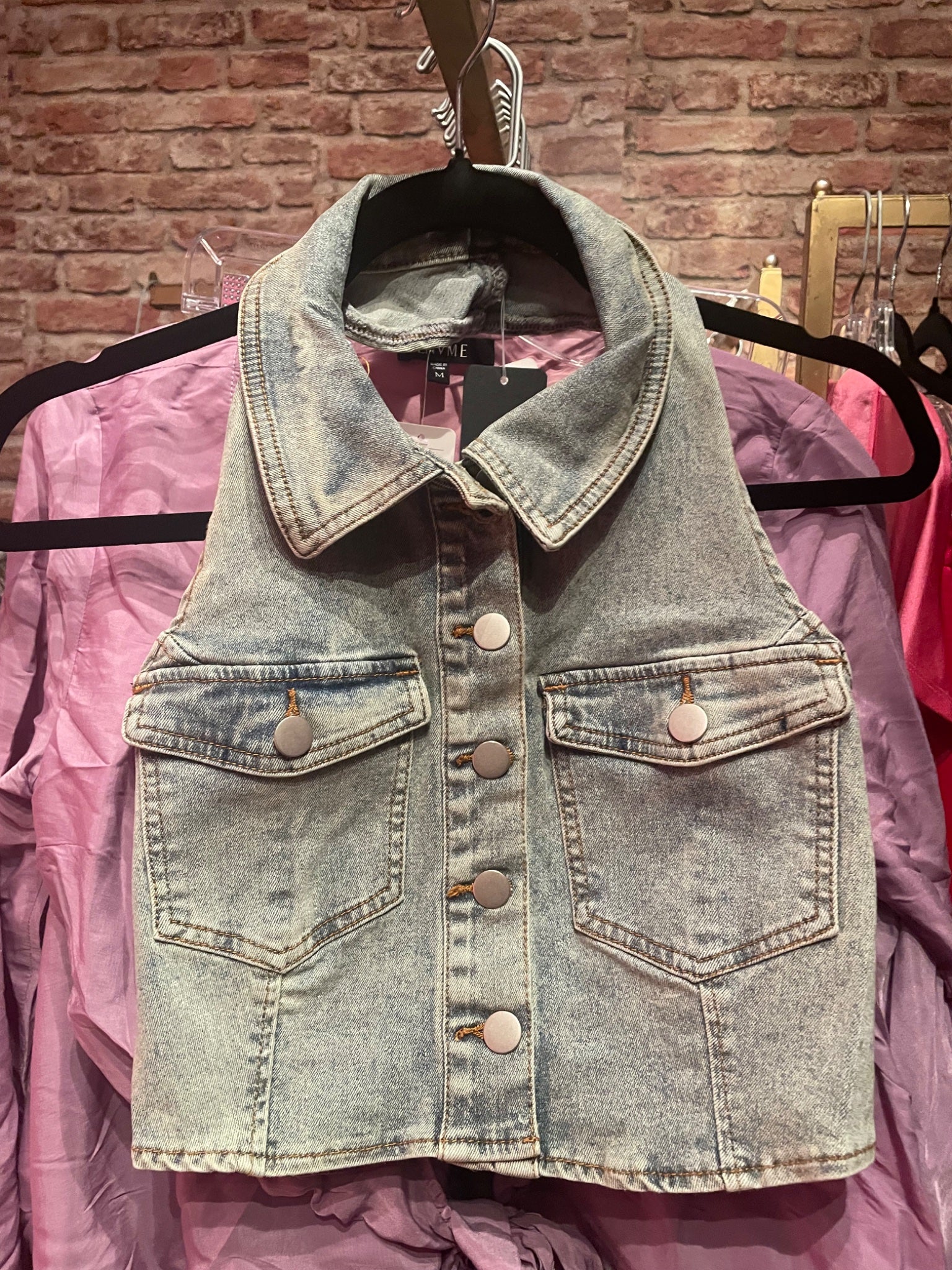 Flirty girl denim halter top - 1