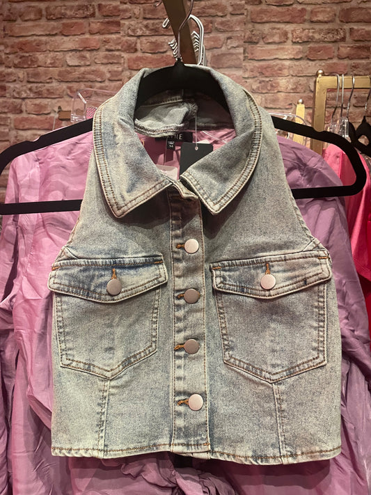 Flirty girl denim halter top - 1