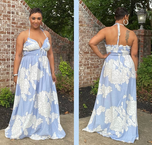 Sky High maxi halter dress